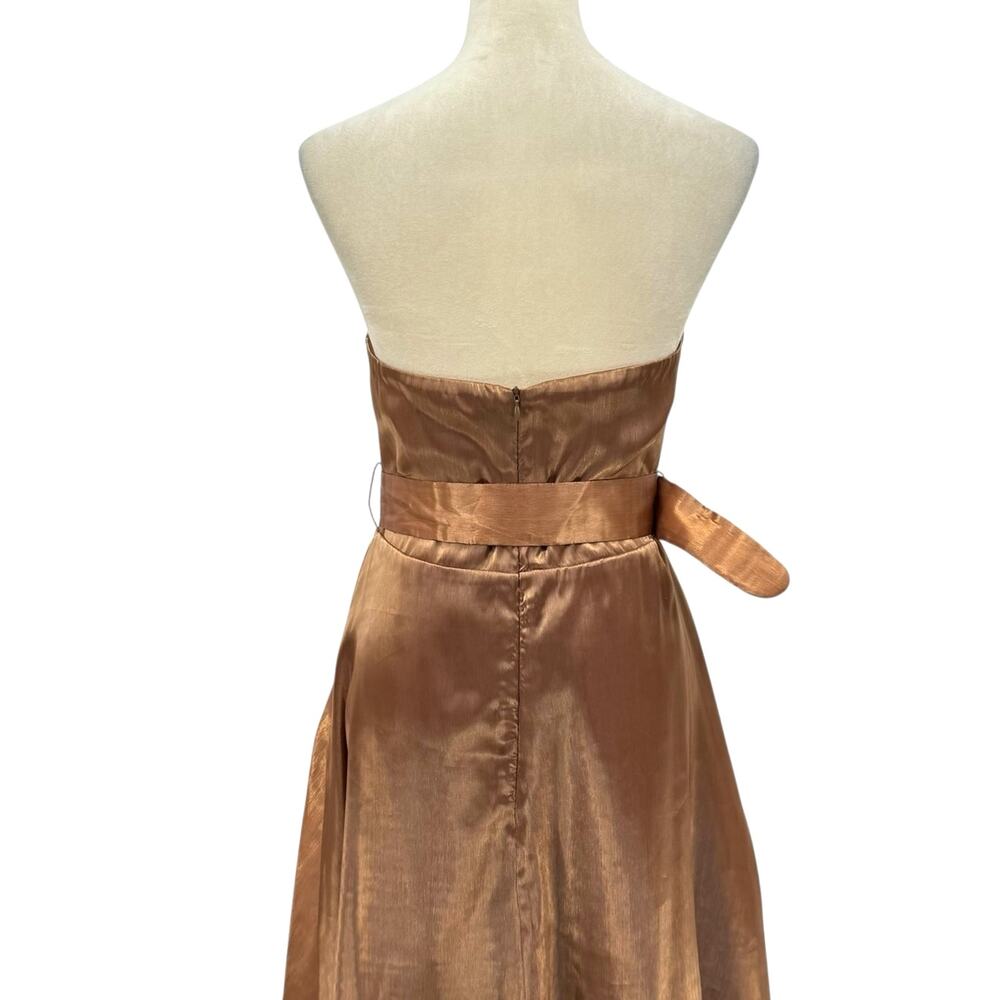 Lulu’s NWT Chicly Stunning Shiny Brown Organza Strapless Belted Midi Dress - Picture 9 of 14
